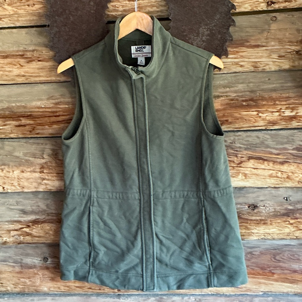 Lands' End Olive Sleeveless Vest-no nap fleece